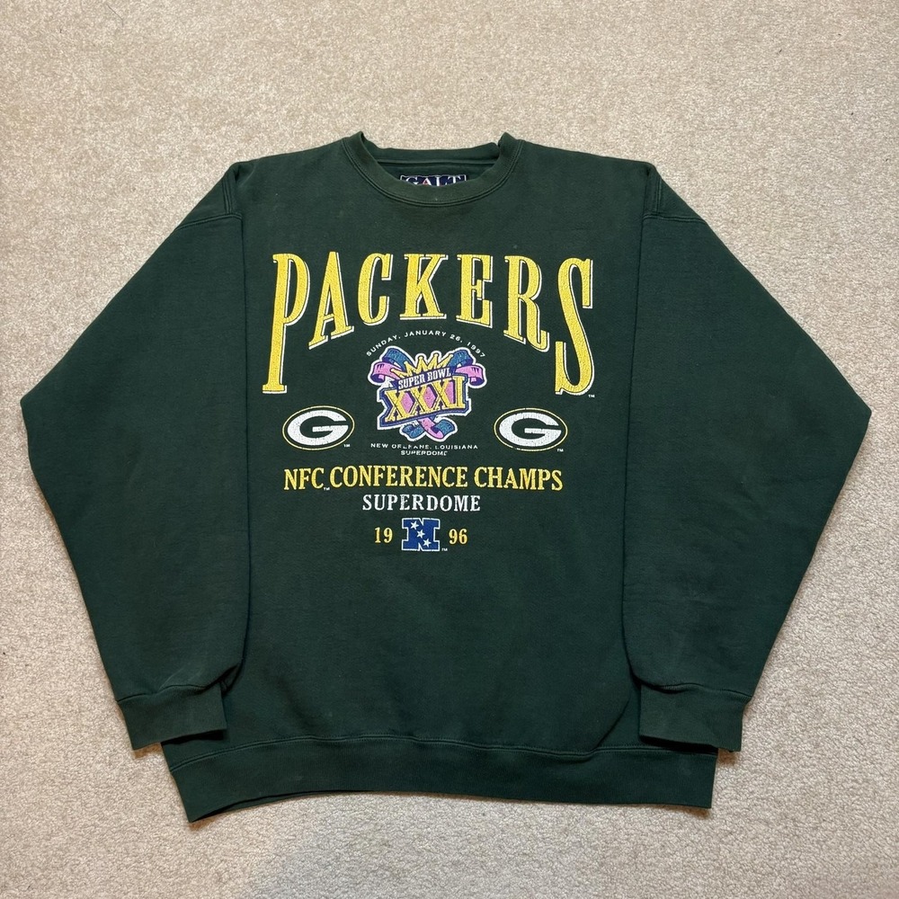 Vtg Green Bay Packers Crewneck Sweatshirt Mens XL Green NFL 90s 1996 Superbowl
